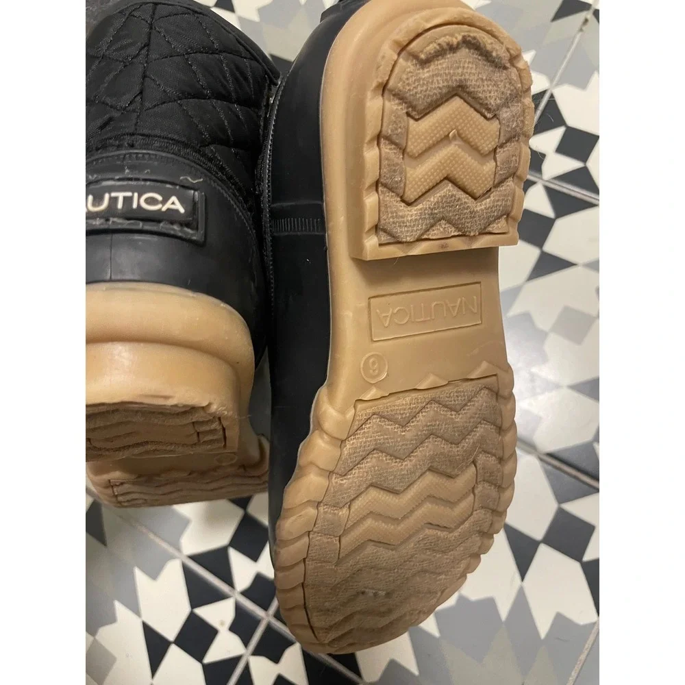 Nautica Womens Dorsay Quilted Duck Boots Black Tan Size 6 Waterproof Ankle Boots